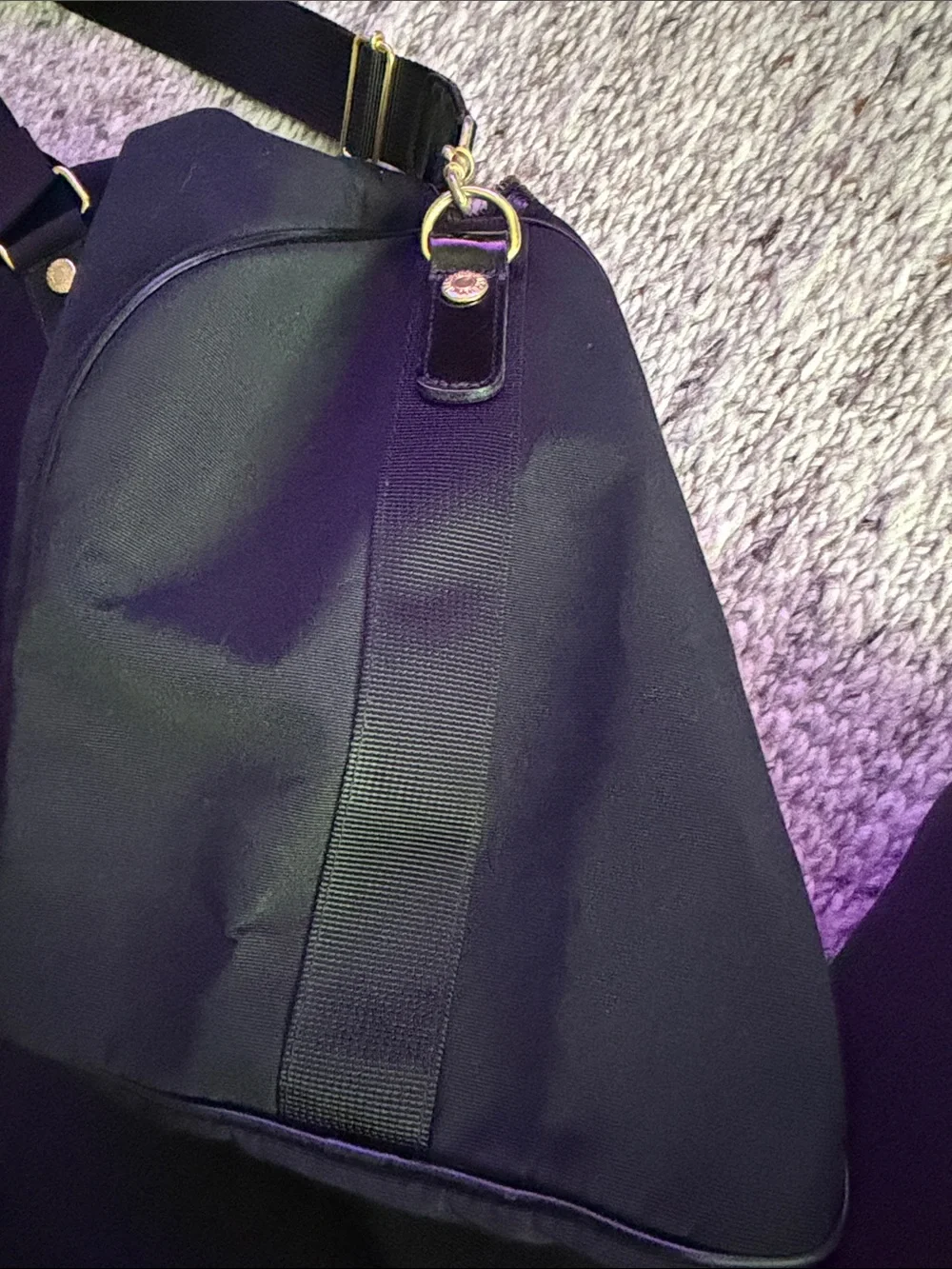 Moschino Black Duffel Bag with Gold Logo Hardware